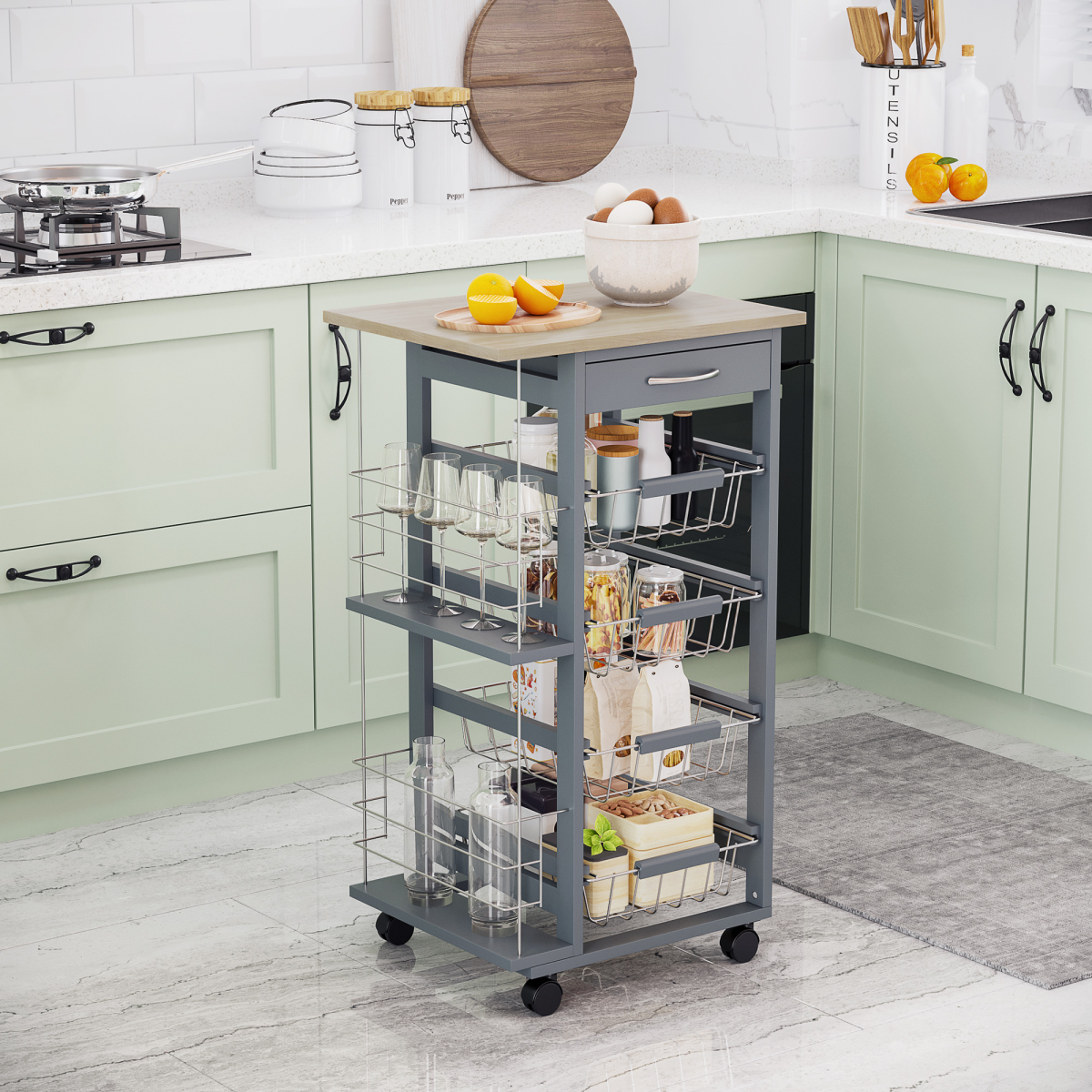 cortex-london-york-kitchen-island-trolley-dark-grey-four-baskets-two-side-racks-drawer