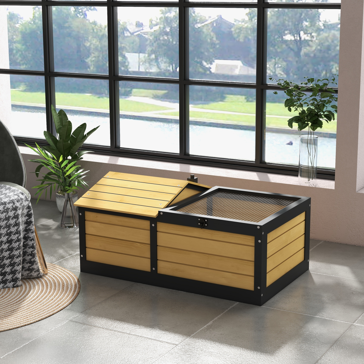 cortex-london-windsor-pawhut-yellow-wooden-tortoise-house-hide-shelter-run