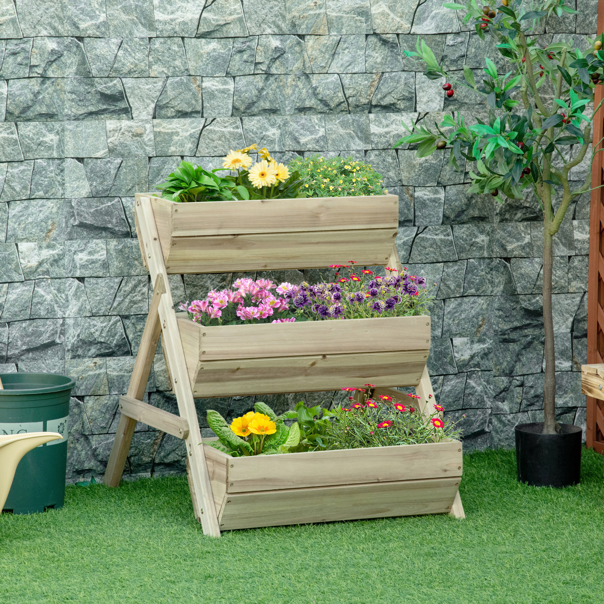 cortex-london-canterbury-three-tier-raised-garden-bed-120x68x80cm-green