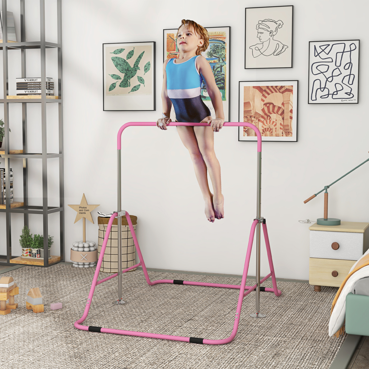 cortex-london-windsor-pink-kids-adjustable-gymnastic-bar-steel-foldable