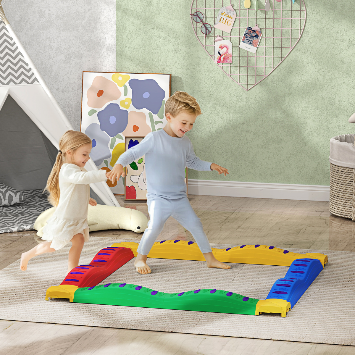 cortex-london-windsor-12-piece-kids-balance-beam-stepping-stones-multicoloured