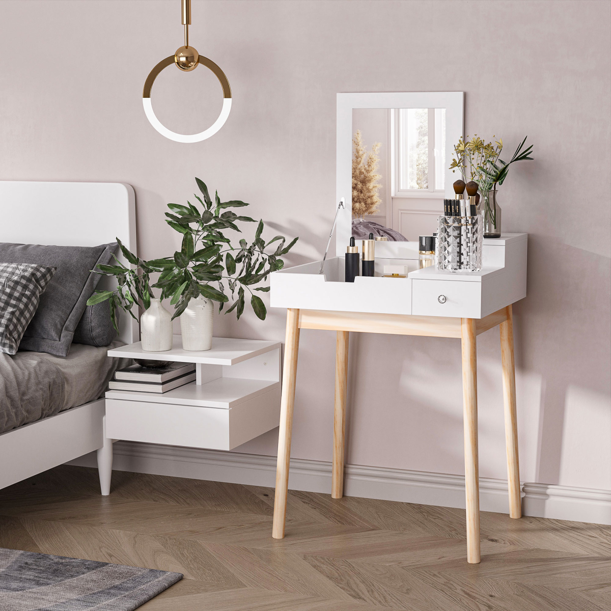 cortex-london-kensington-white-dressing-table-desk-flip-top-mirror-two-drawers