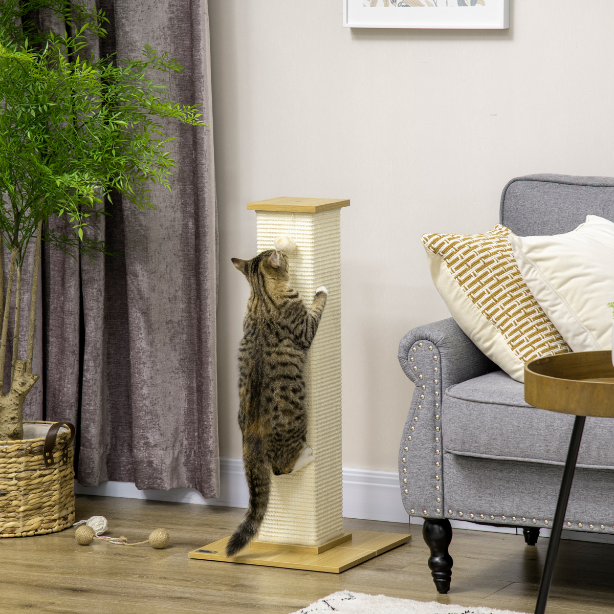 cortex-london-windsor-80cm-sisal-cat-scratching-post-toy-ball-oak-tone-cream-white
