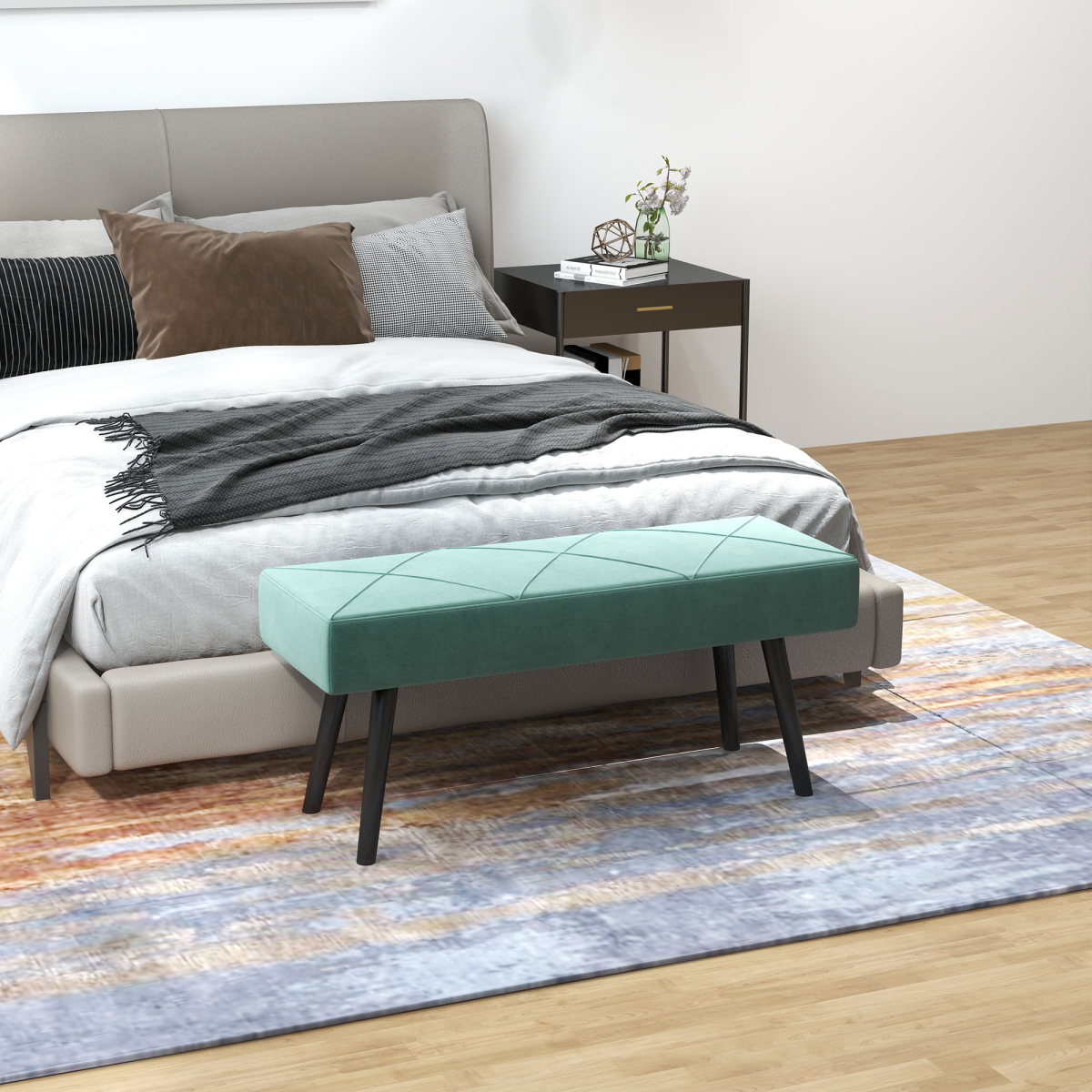 cortex-london-windsor-green-velvet-feel-upholstered-end-of-bed-bench-with-steel-legs