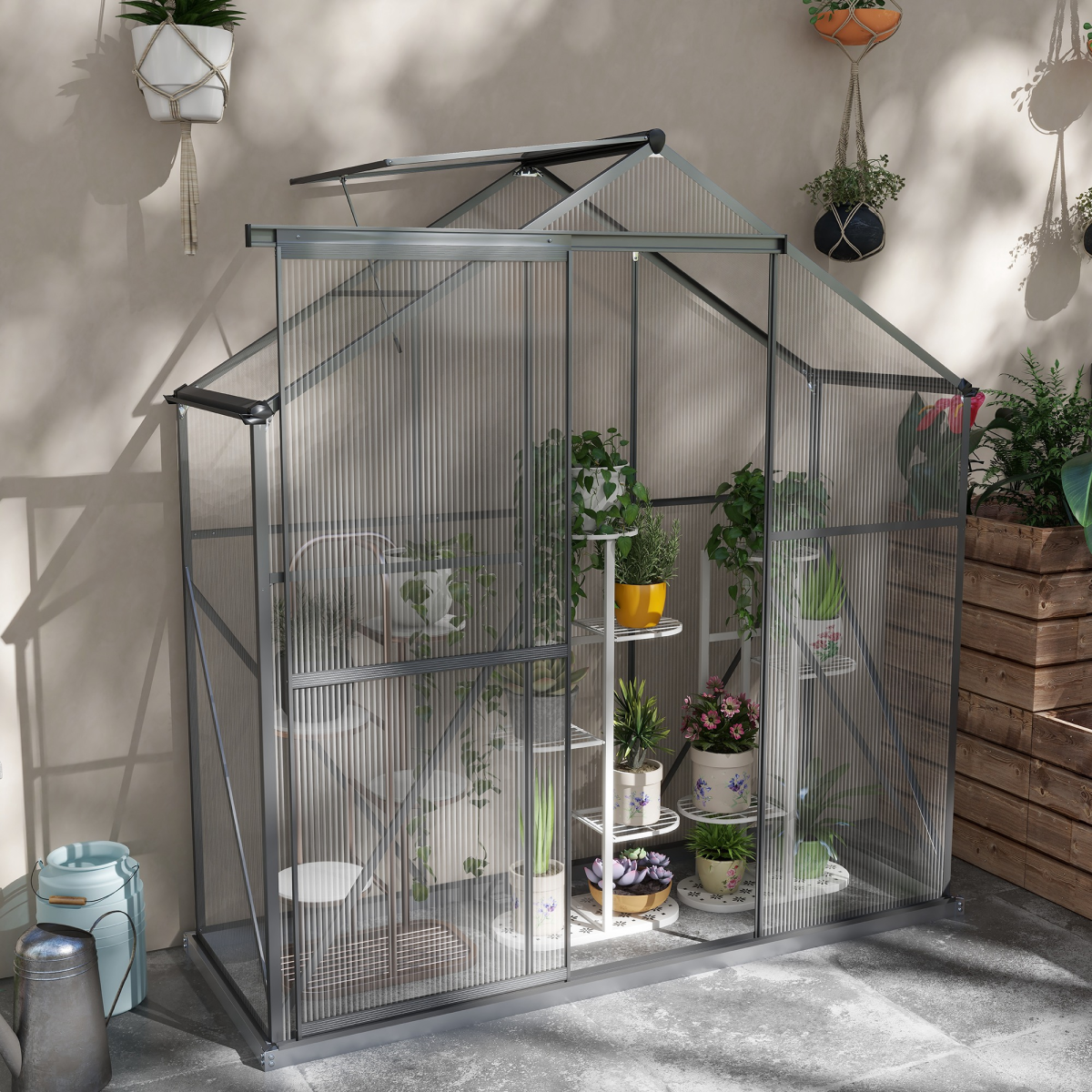 cortex-london-kensington-6-x-2-5ft-polycarbonate-aluminium-greenhouse-dark-grey