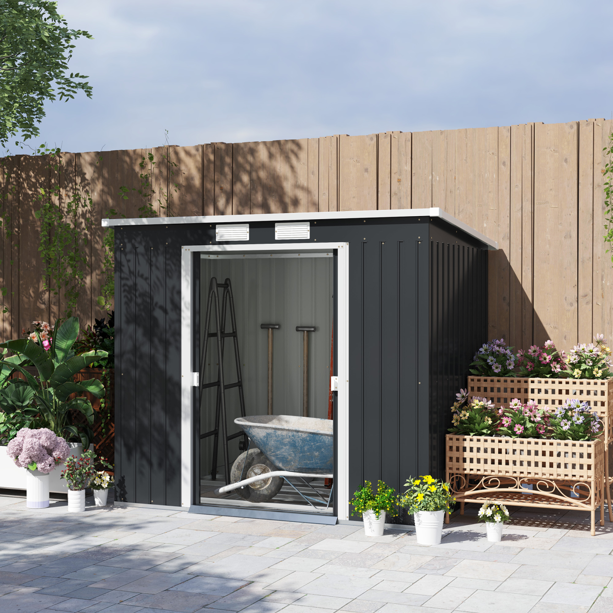 cortex-london-windsor-7-x-4ft-metal-garden-storage-shed-double-door-dark-grey