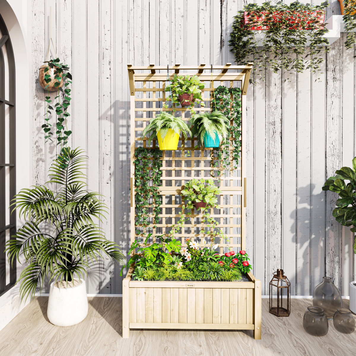 cortex-london-york-fir-wood-planter-trellis-garden-box-natural-wood-finish