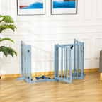 Wooden Foldable Dog Safety Barrier w/ 4 Panels for Small&Medium Dogs Blue Grey