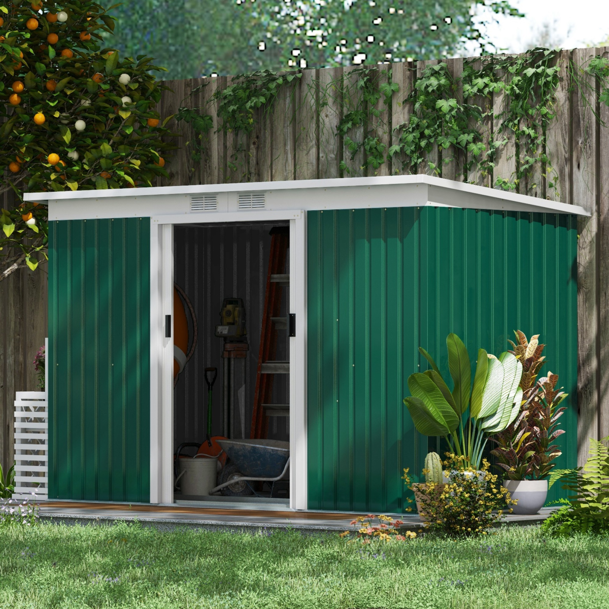 cortex-london-windsor-9ft-4-25ft-galvanised-steel-garden-tool-storage-shed-double-doors-ventilation-windows