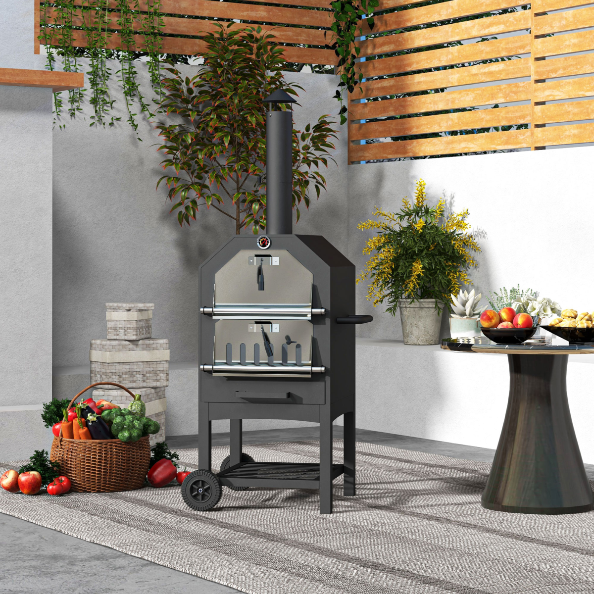 cortex-london-windsor-outdoor-pizza-oven-charcoal-grill-black-rain-cover-shelf-wheels