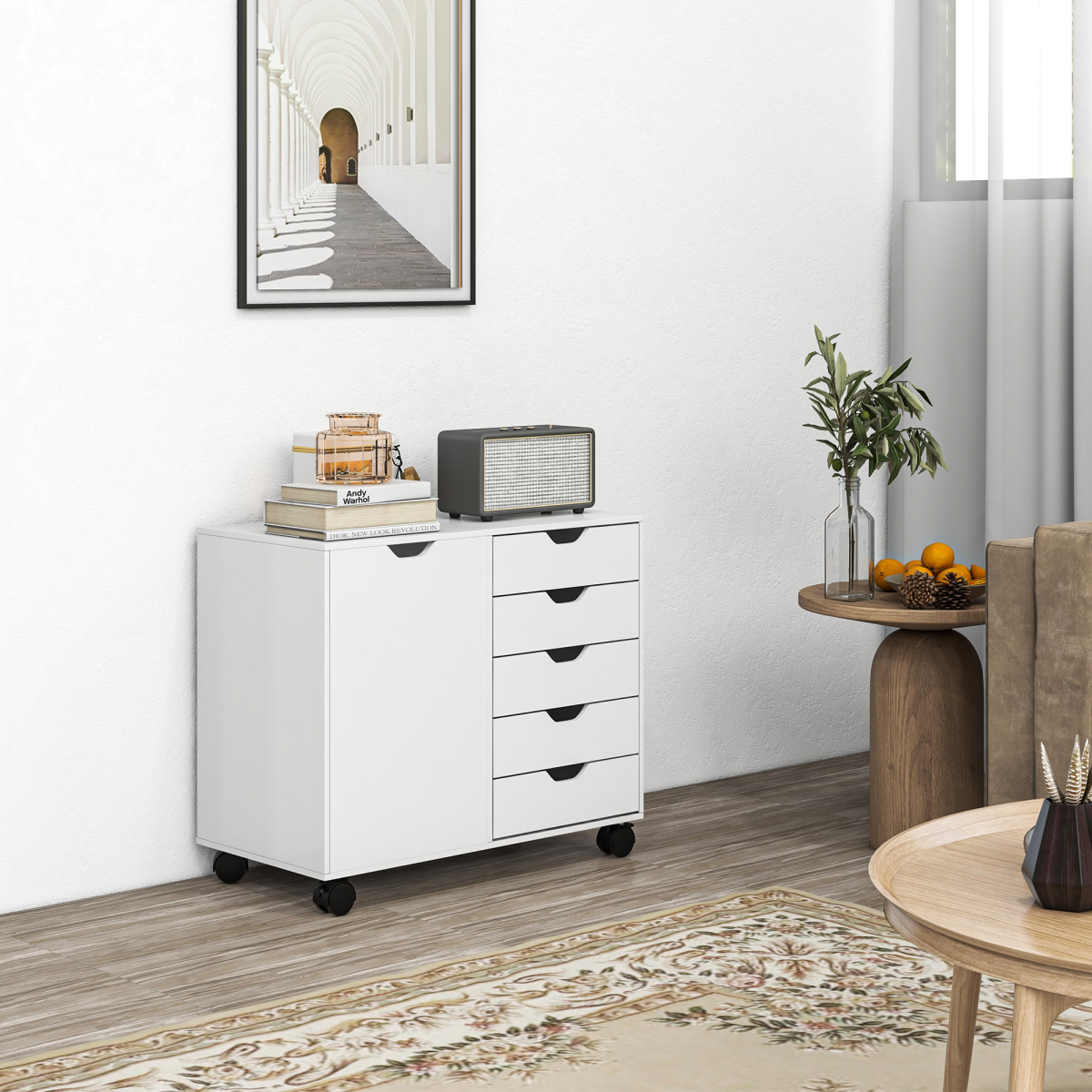cortex-london-windsor-white-mobile-five-drawer-office-cabinet