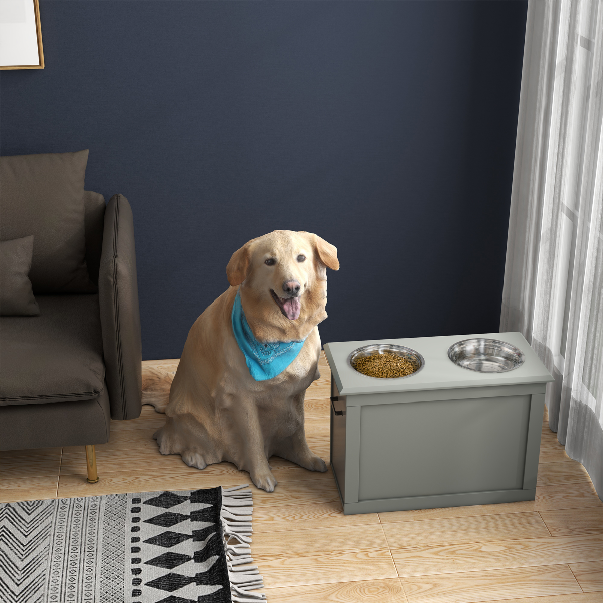 cortex-london-york-grey-raised-dog-bowls-with-storage-two-bowls
