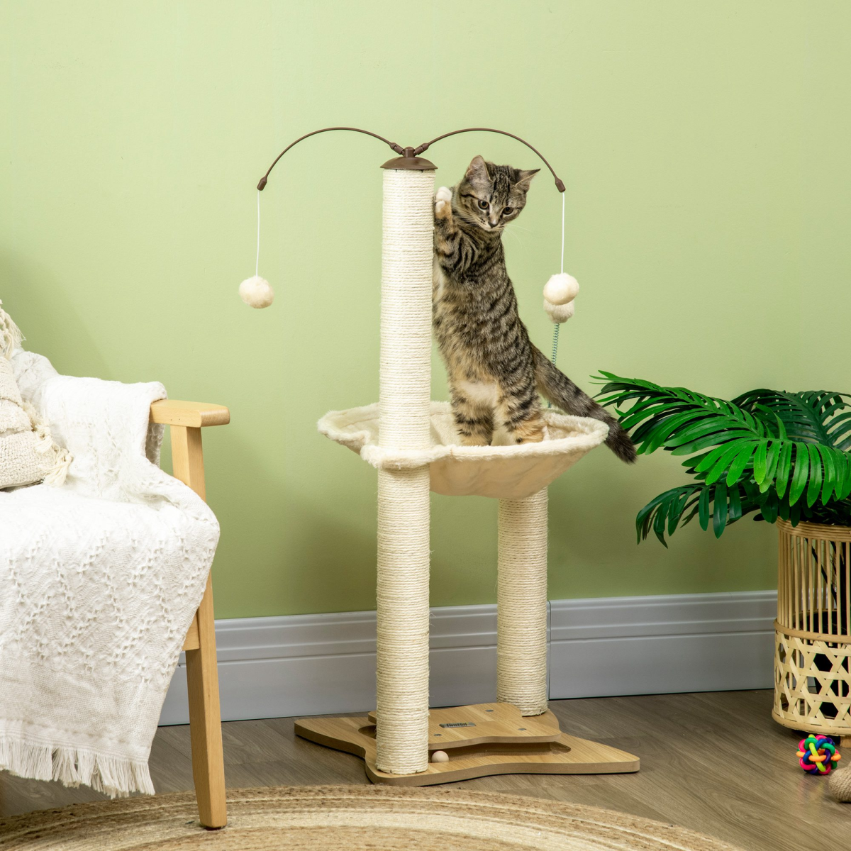 cortex-london-york-cat-tree-scratching-posts-hammock-toy-ball-beige-pawhut