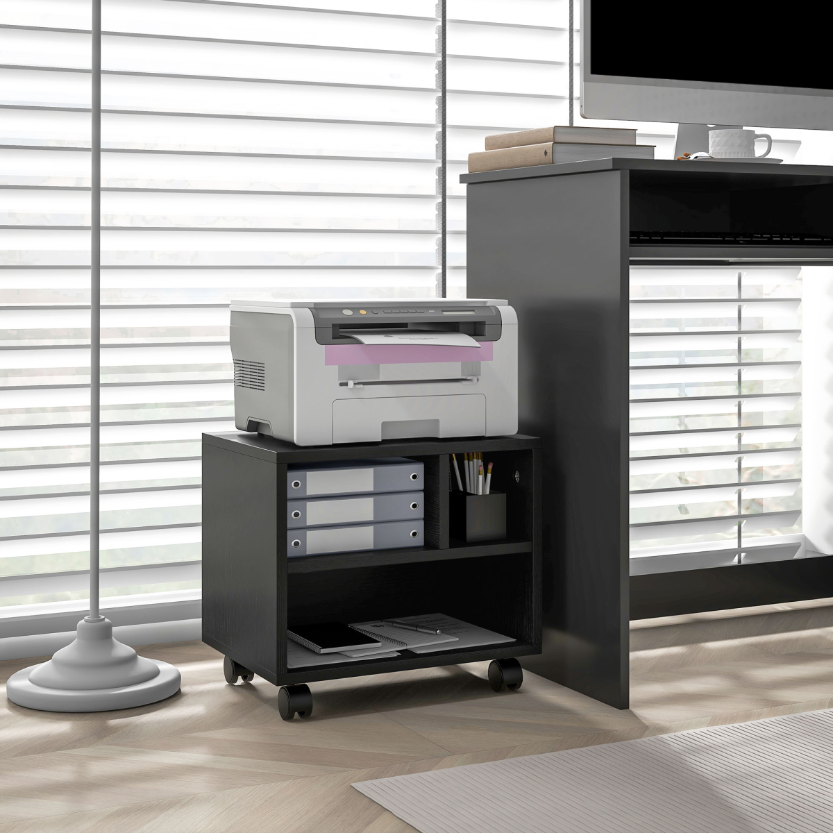 cortex-london-windsor-black-printer-stand-storage-cart-on-wheels