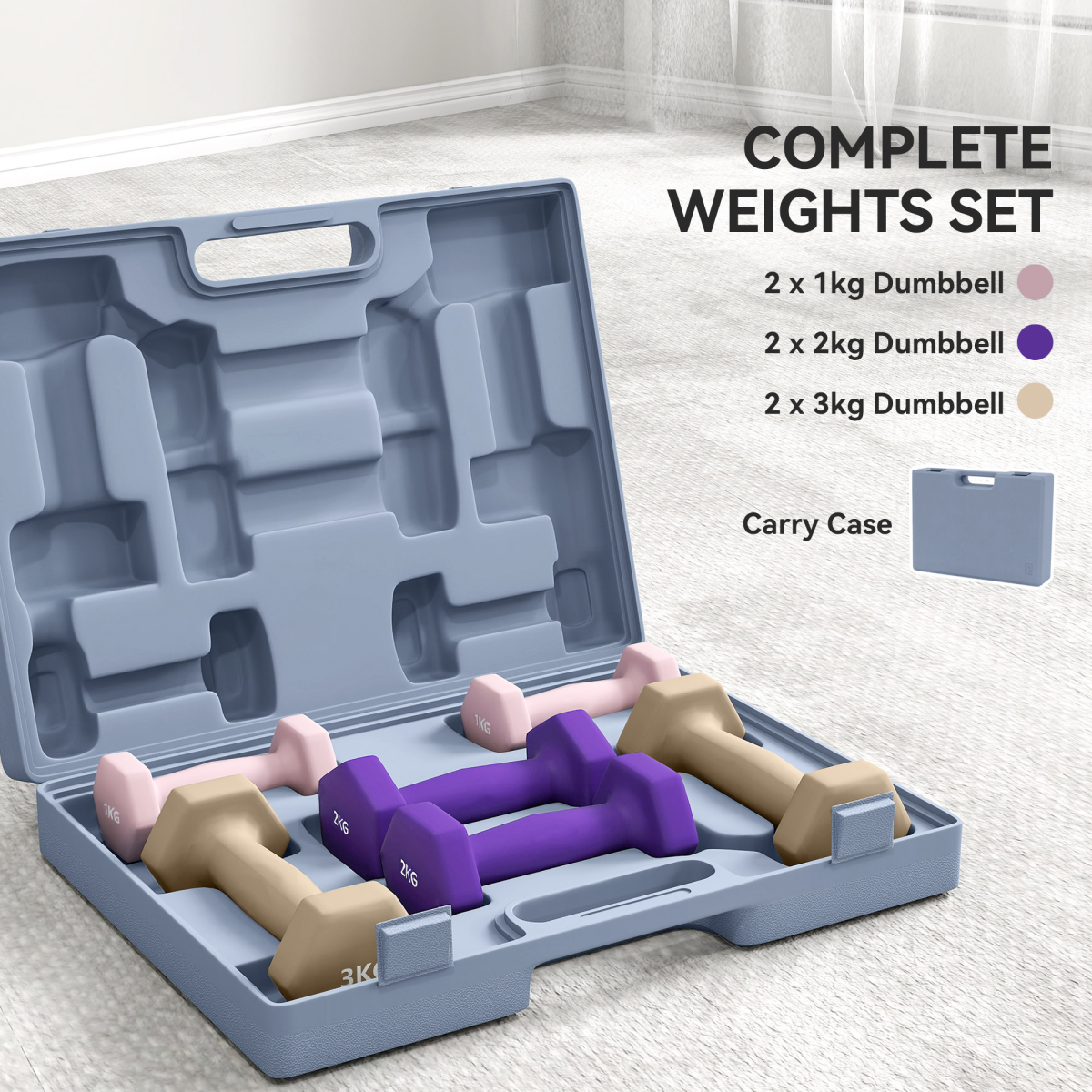 cortex-london-york-six-colour-coded-steel-pu-dumbbell-set-carry-case