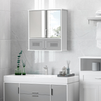 Bathroom Mirror Cabinet, Wall Mounted Storage Cupboard with Double Doors Grey