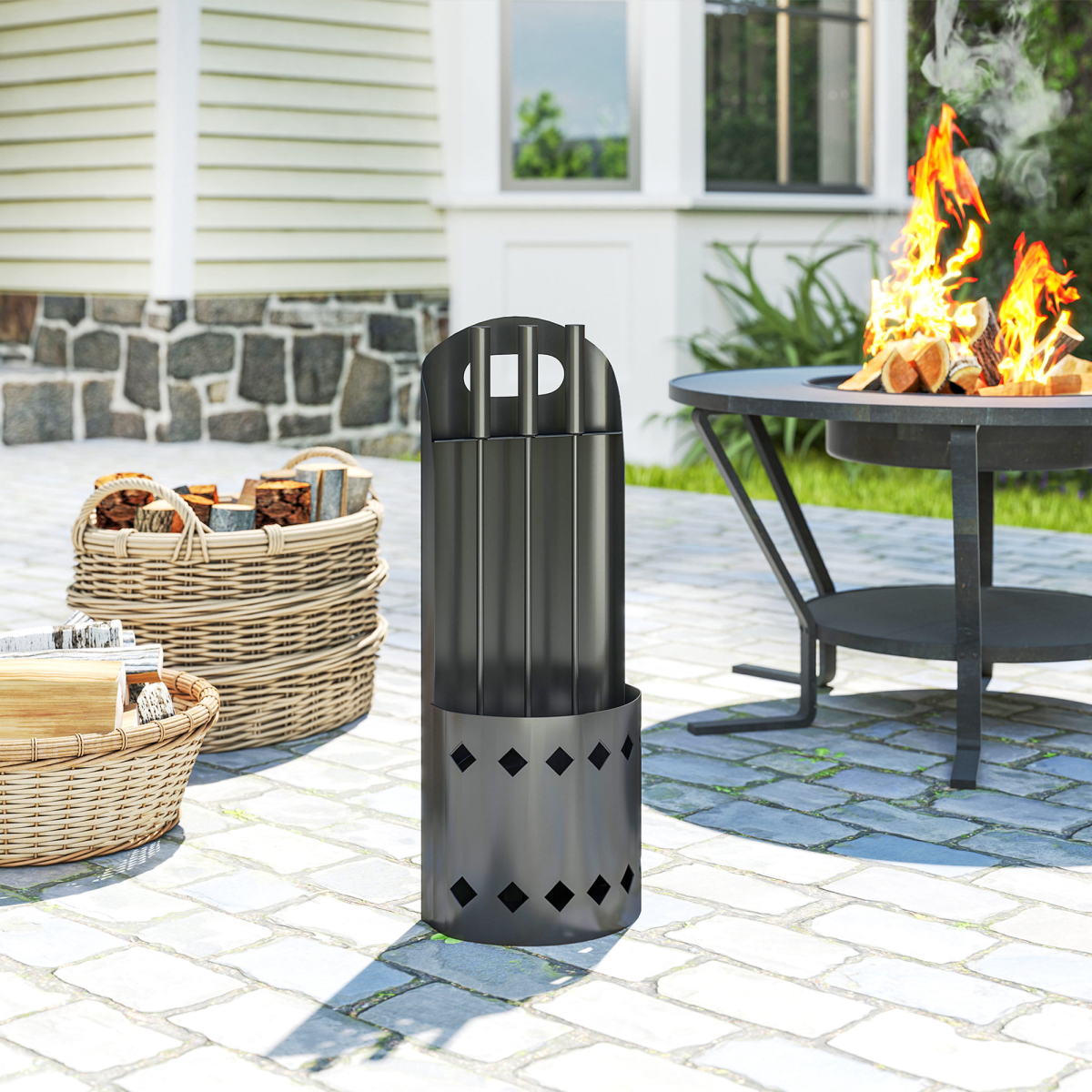 cortex-london-windsor-black-metal-four-piece-fireplace-companion-set