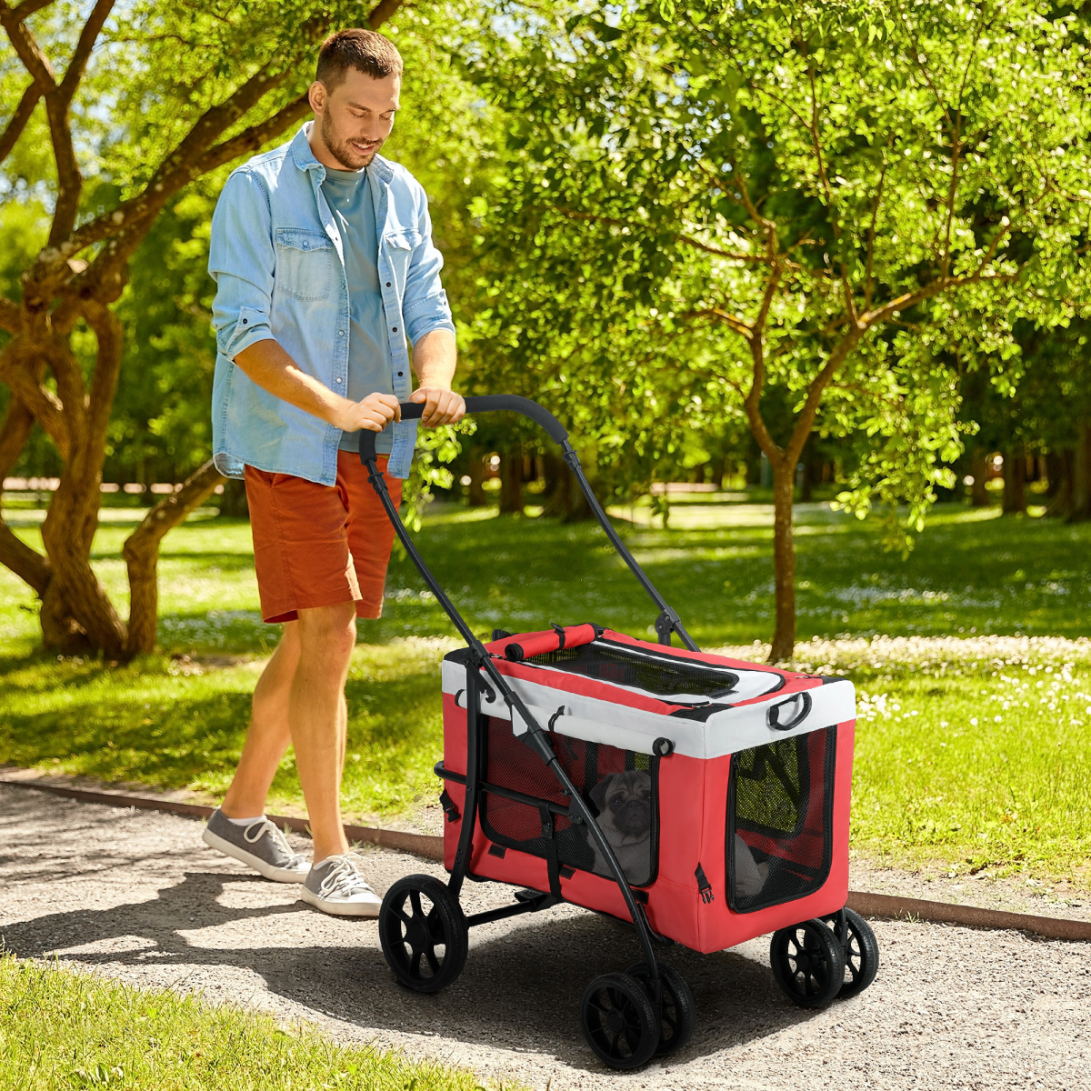 cortex-london-windsor-pawhut-foldable-pet-stroller-red