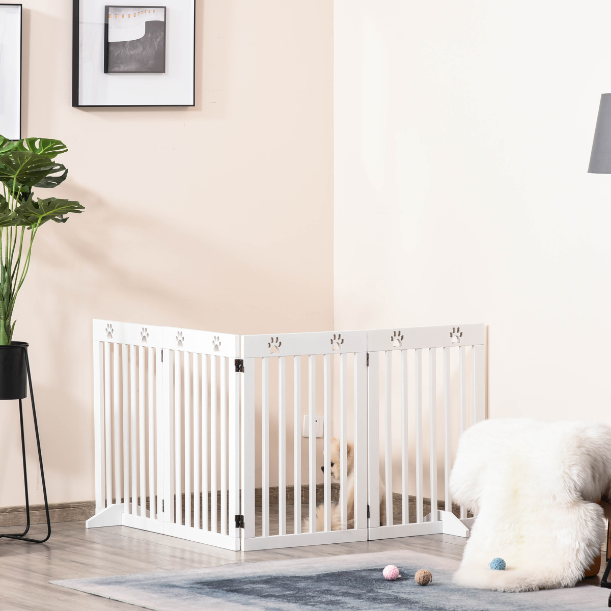 cortex-london-windsor-foldable-white-dog-safety-barrier-mdf-paw-pattern-support-feet
