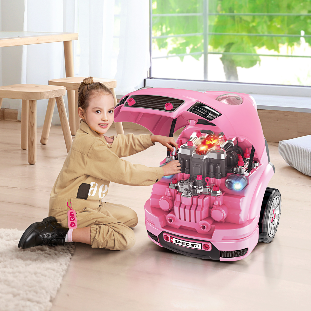 cortex-london-windsor-pink-kids-truck-engine-toy-set-horn-light-car-key
