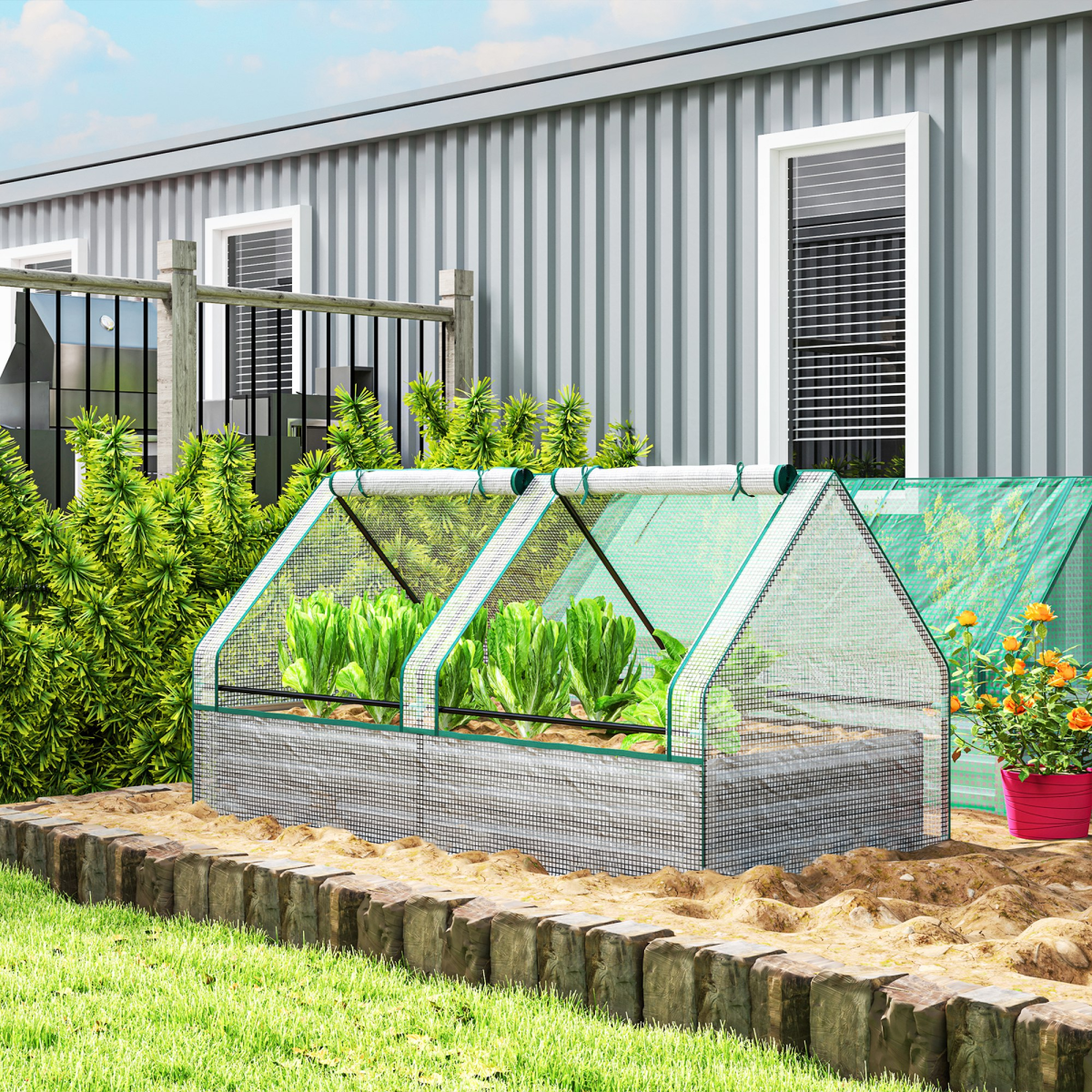 cortex-london-kew-raised-garden-bed-planter-with-greenhouse-white-dark-grey