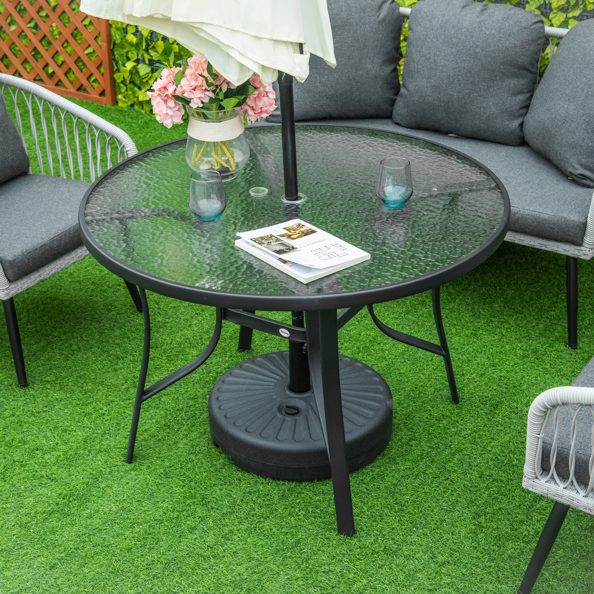 cortex-london-kensington-106cm-round-garden-dining-table-tempered-glass-steel-frame