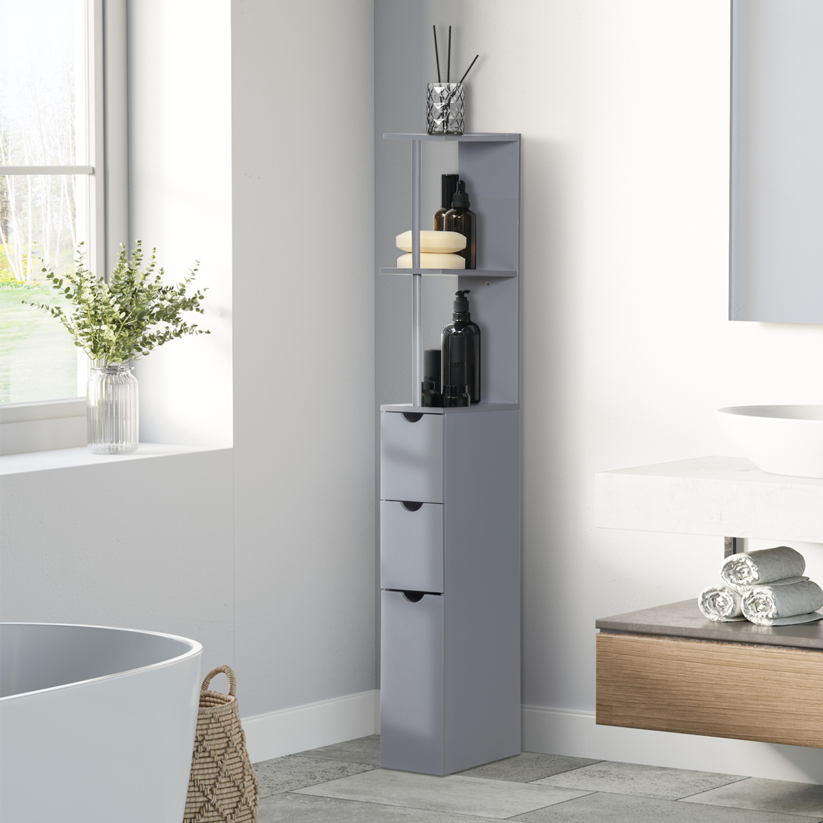 cortex-london-windsor-tall-grey-bathroom-storage-cabinet-two-open-shelves-cupboard-two-drawers