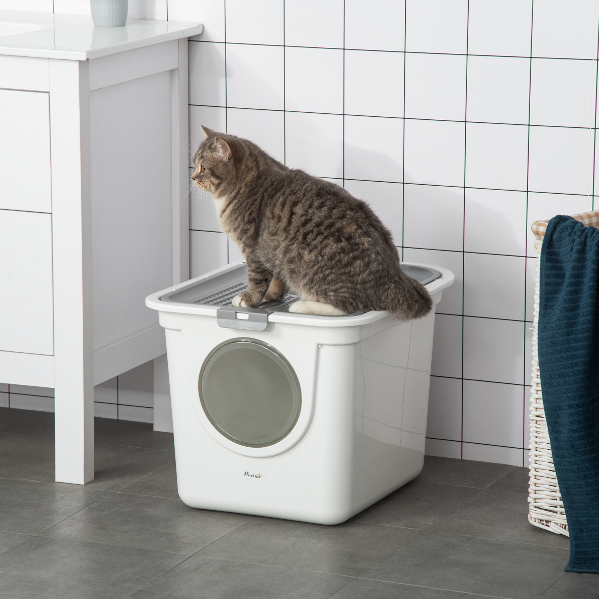 cortex-london-windsor-white-cat-litter-tray-front-entrance-top-exit