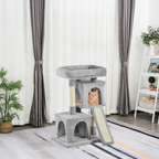 Cat Rest & Play Activity Tree w/ 2 House Cushion Perch Scratching Post Grey