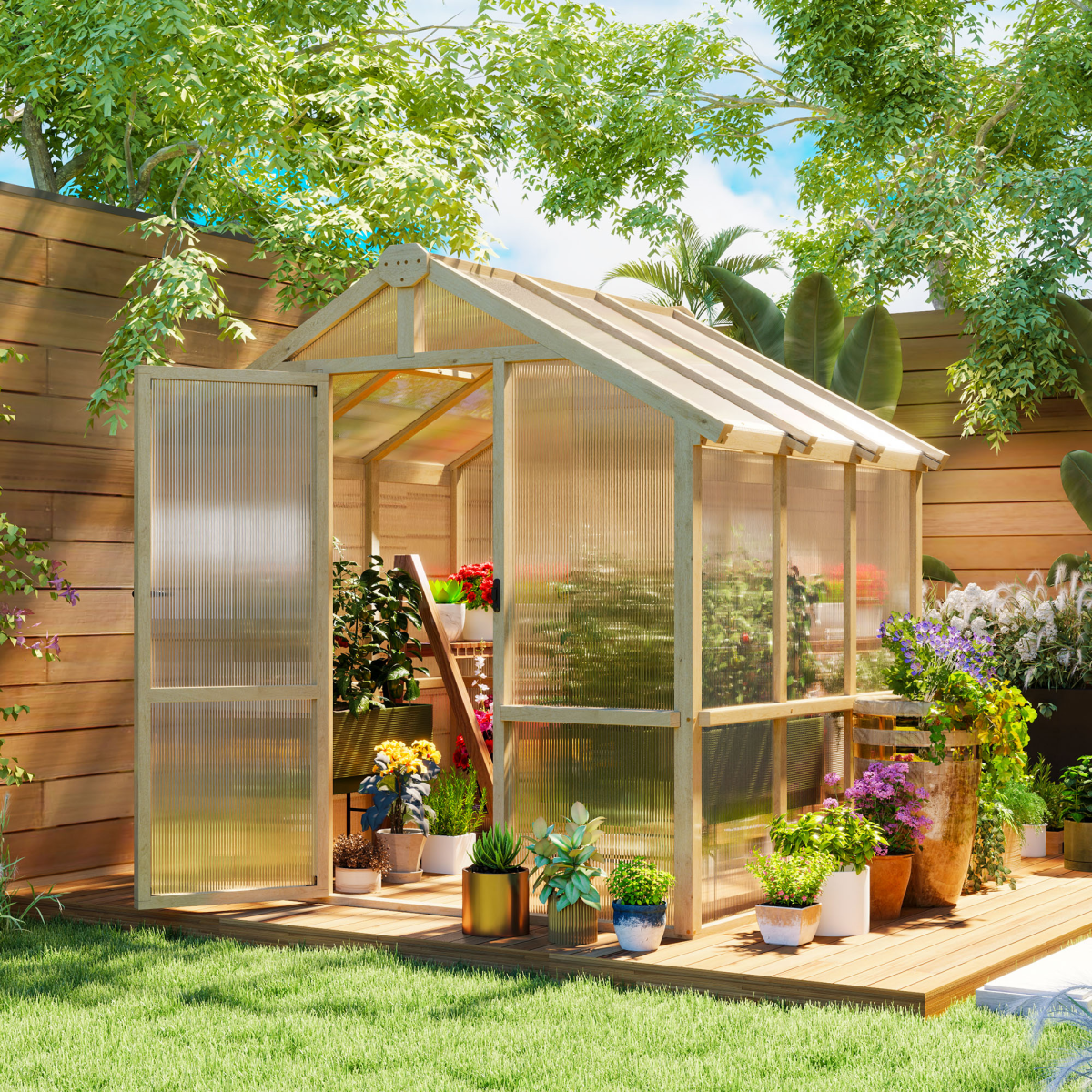 cortex-london-york-brown-fir-wood-polycarbonate-greenhouse-lockable-door