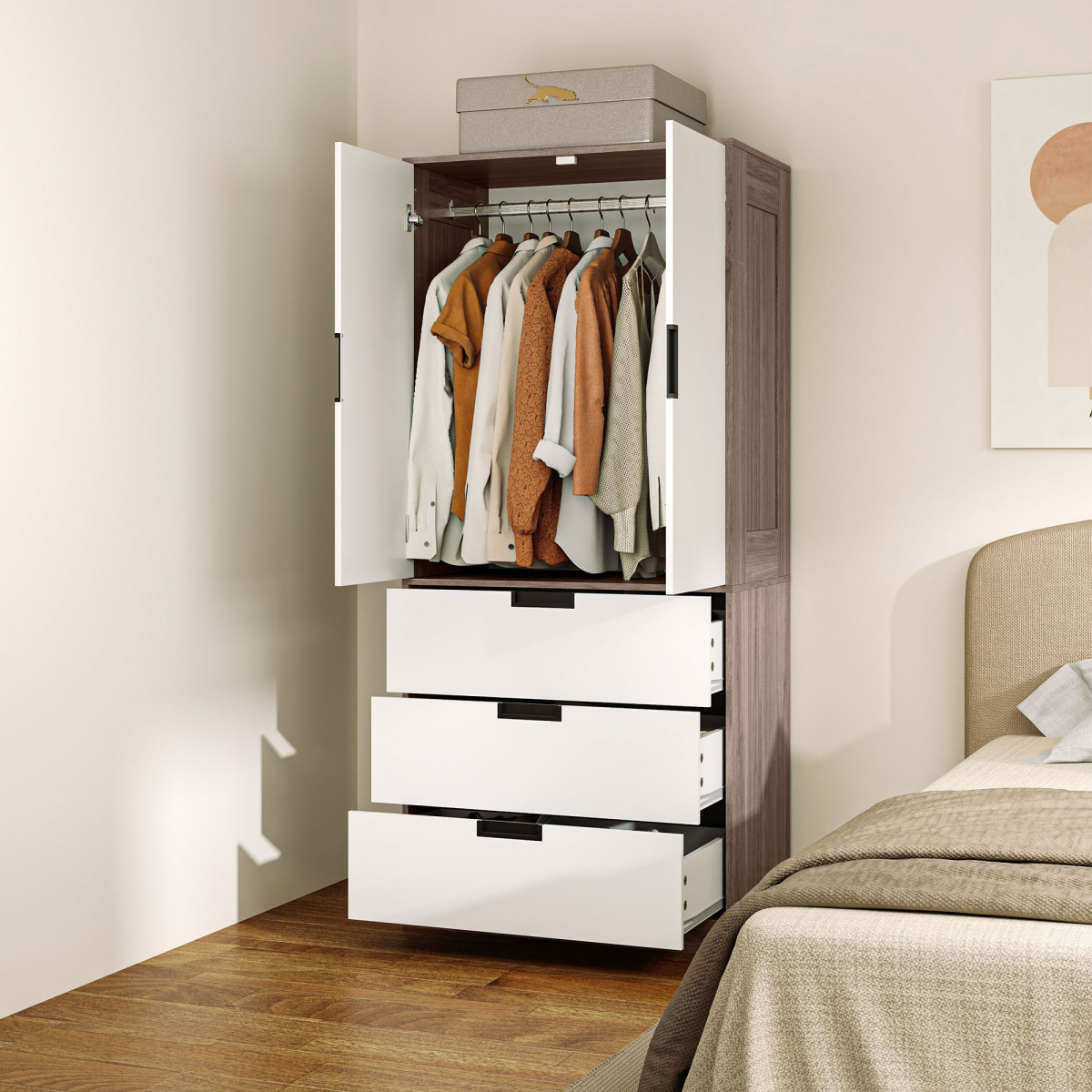 cortex-london-windsor-brown-two-door-wardrobe-three-drawers-hanging-rail