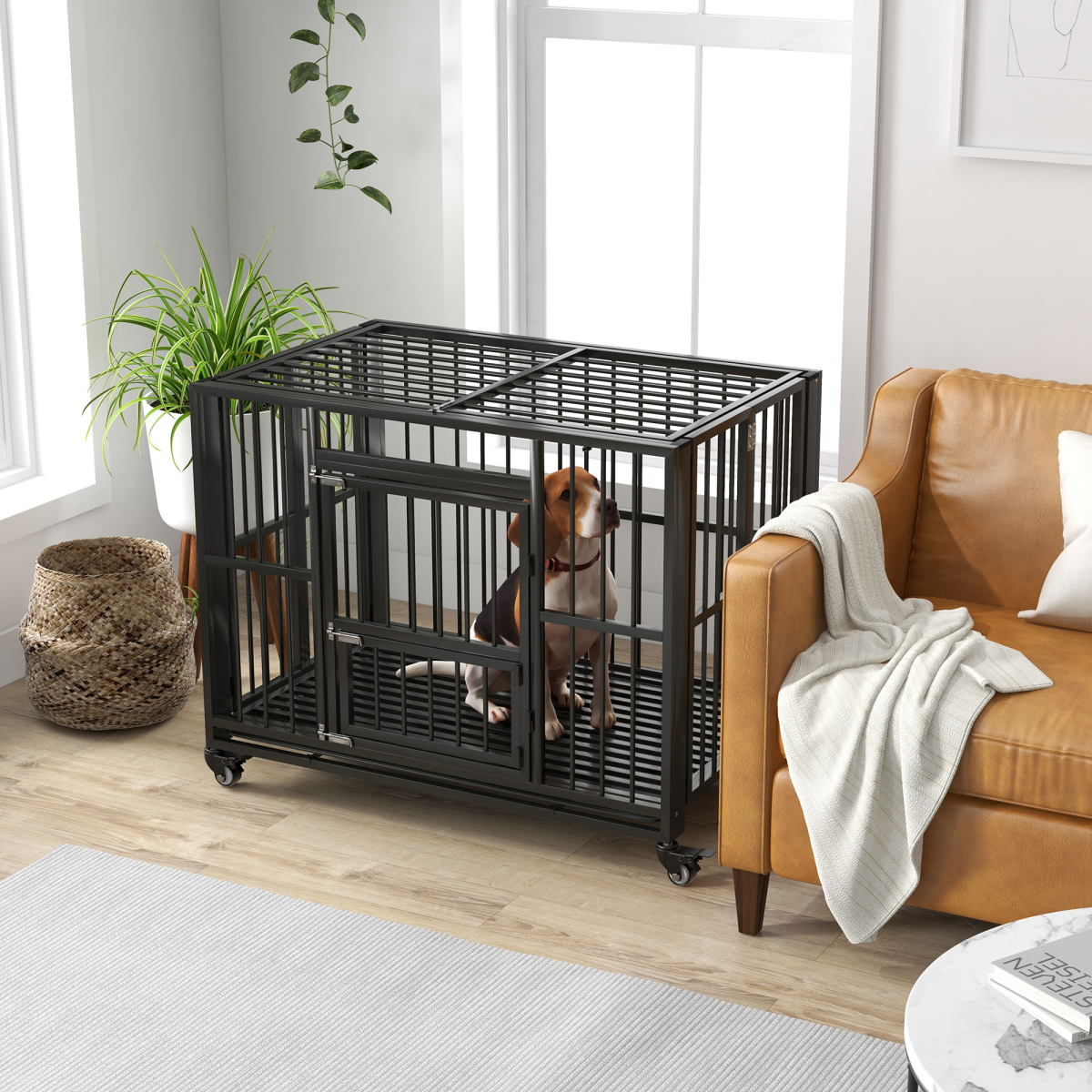 cortex-london-windsor-43-inch-foldable-steel-dog-crate-black