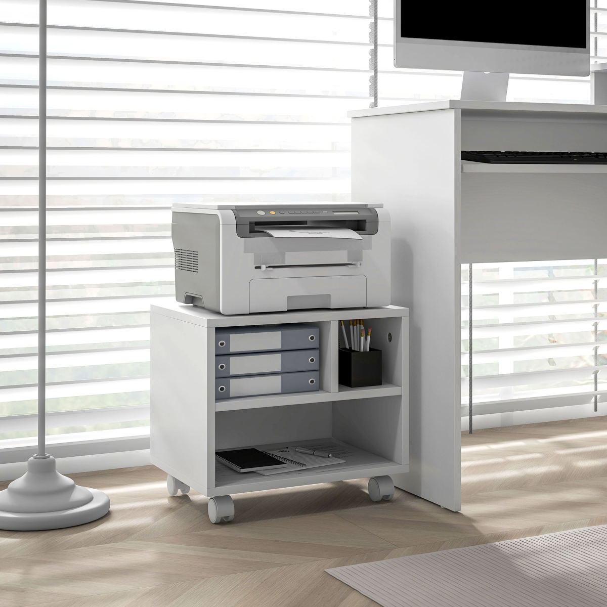 cortex-london-windsor-white-printer-stand-storage-cart-on-wheels