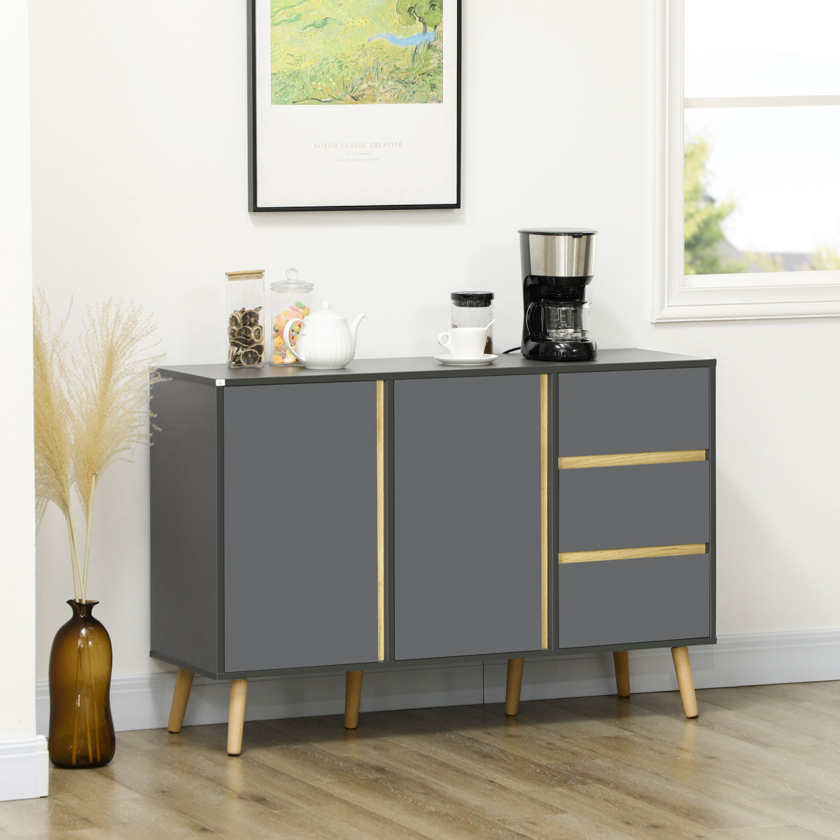cortex-london-york-dark-grey-sideboard-kitchen-cupboard-adjustable-shelves-double-doors-three-drawers