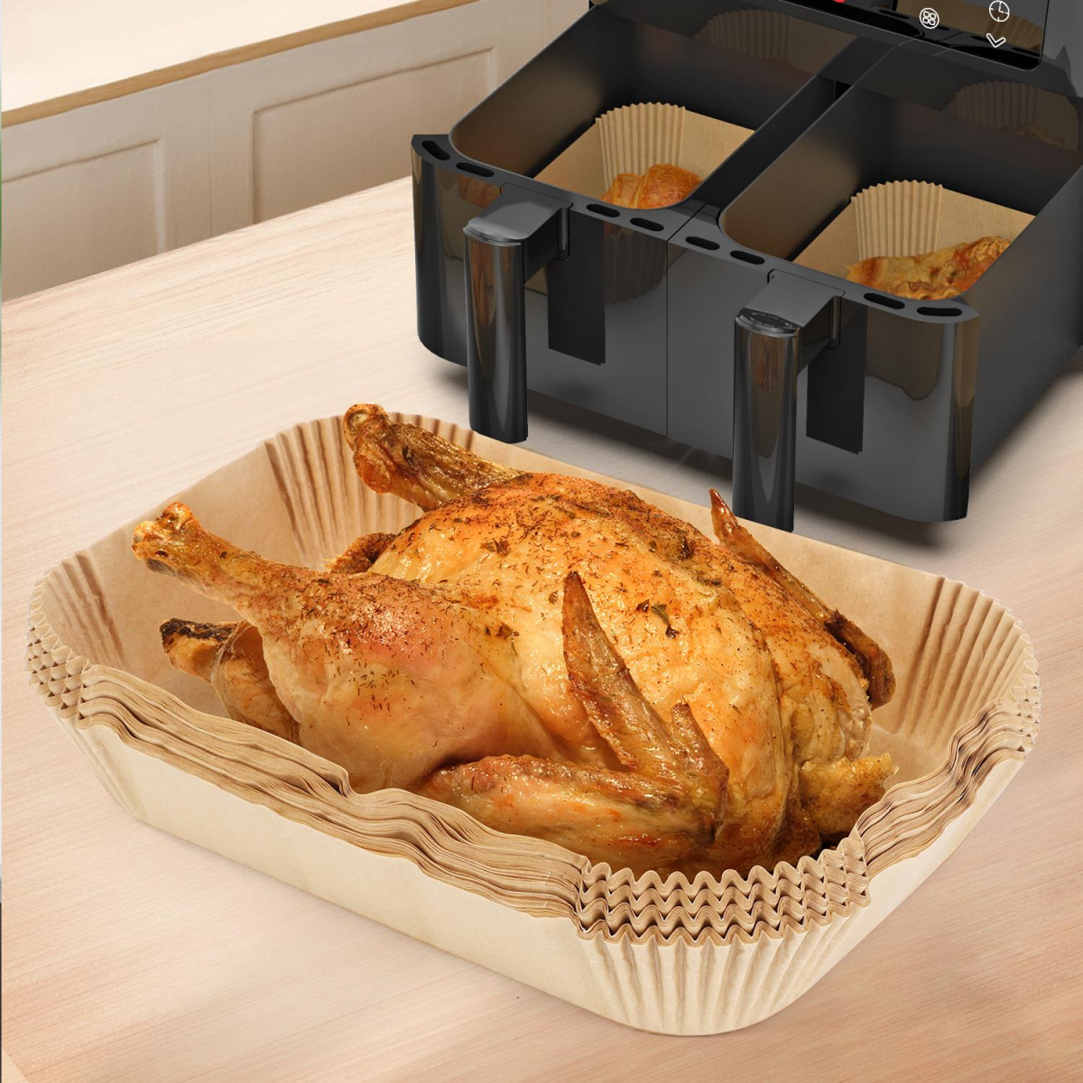 cortex-london-windsor-air-fryer-paper-liners-100-pack-wood-pulp-silicone-coated-21-8-x-14cm