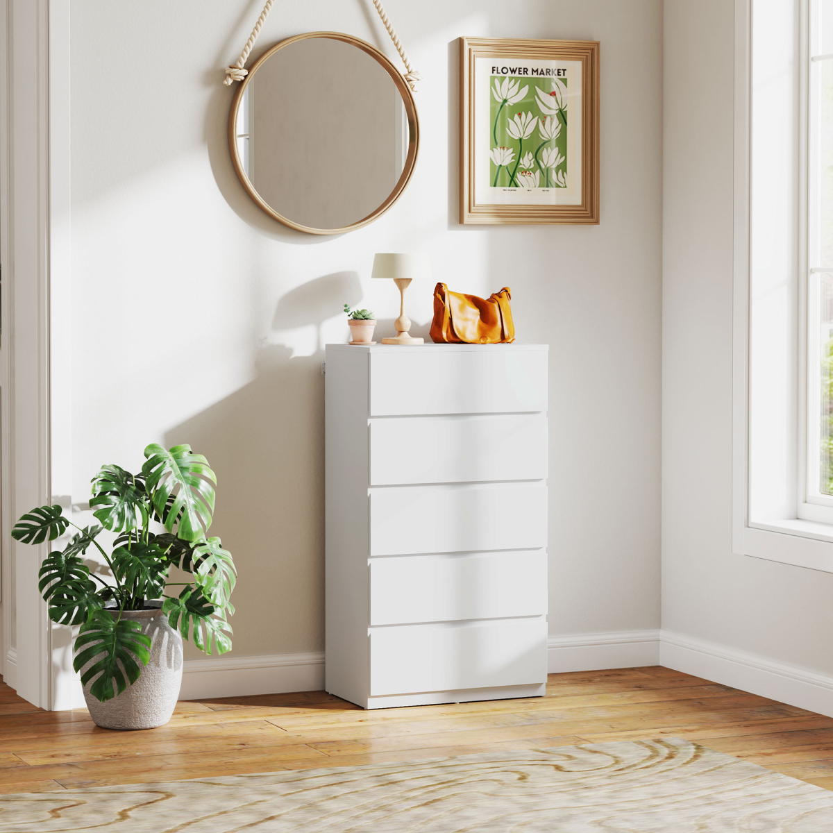 cortex-london-york-five-drawer-white-chest-of-drawers-particle-board