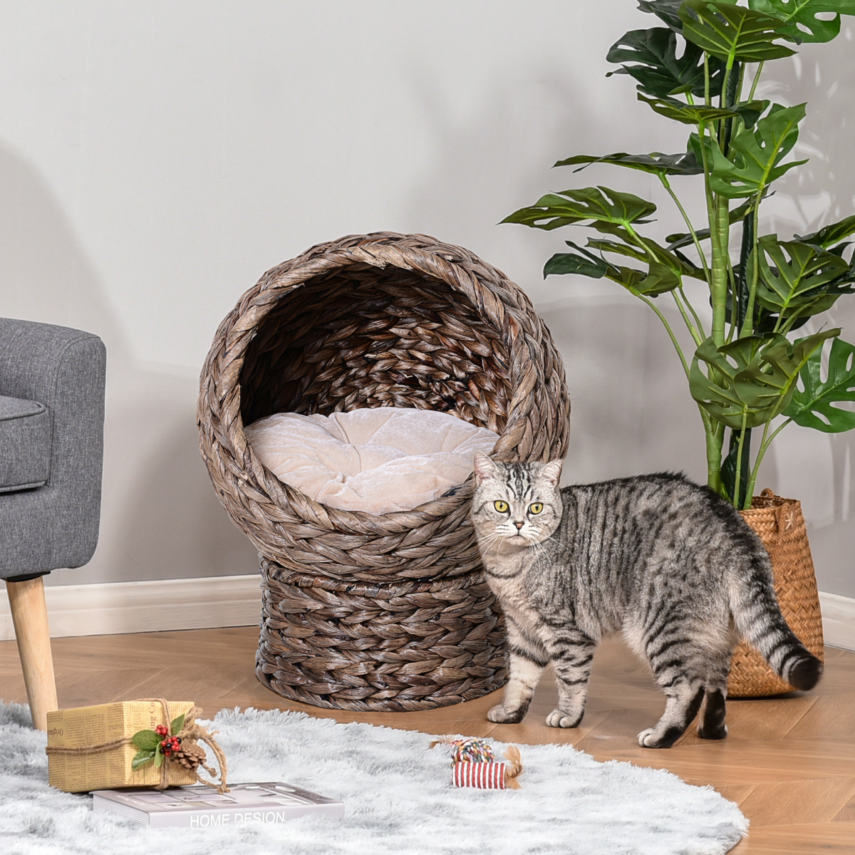 cortex-london-windsor-wicker-cat-house-raised-cat-bed-dark-brown-cream