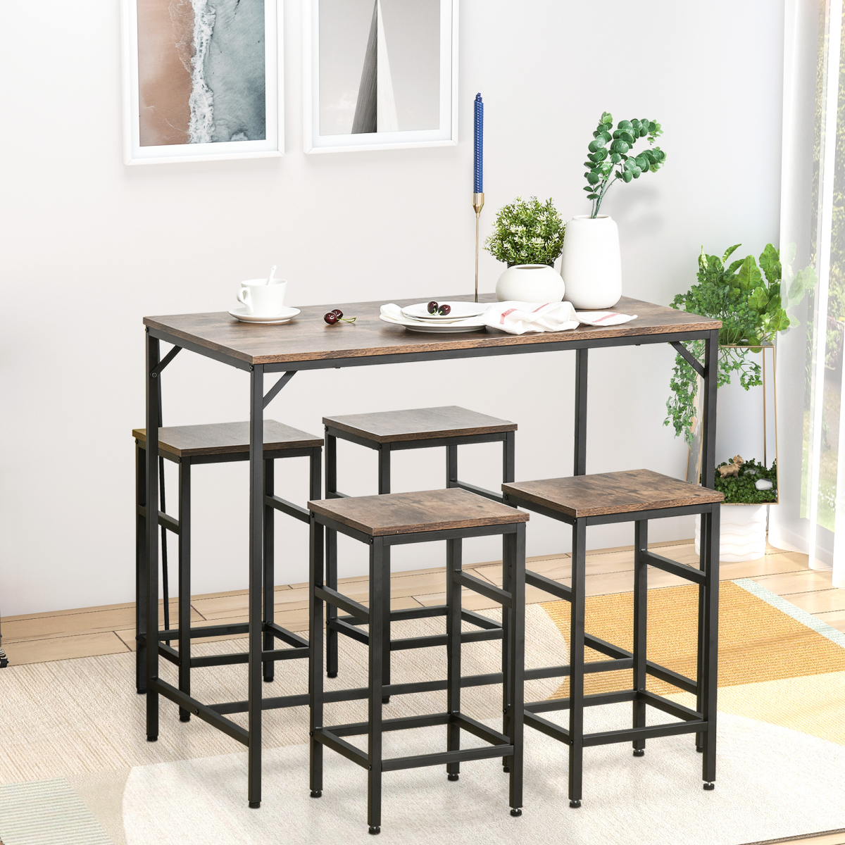 cortex-london-bristol-industrial-dining-bar-table-four-stools-black-brown