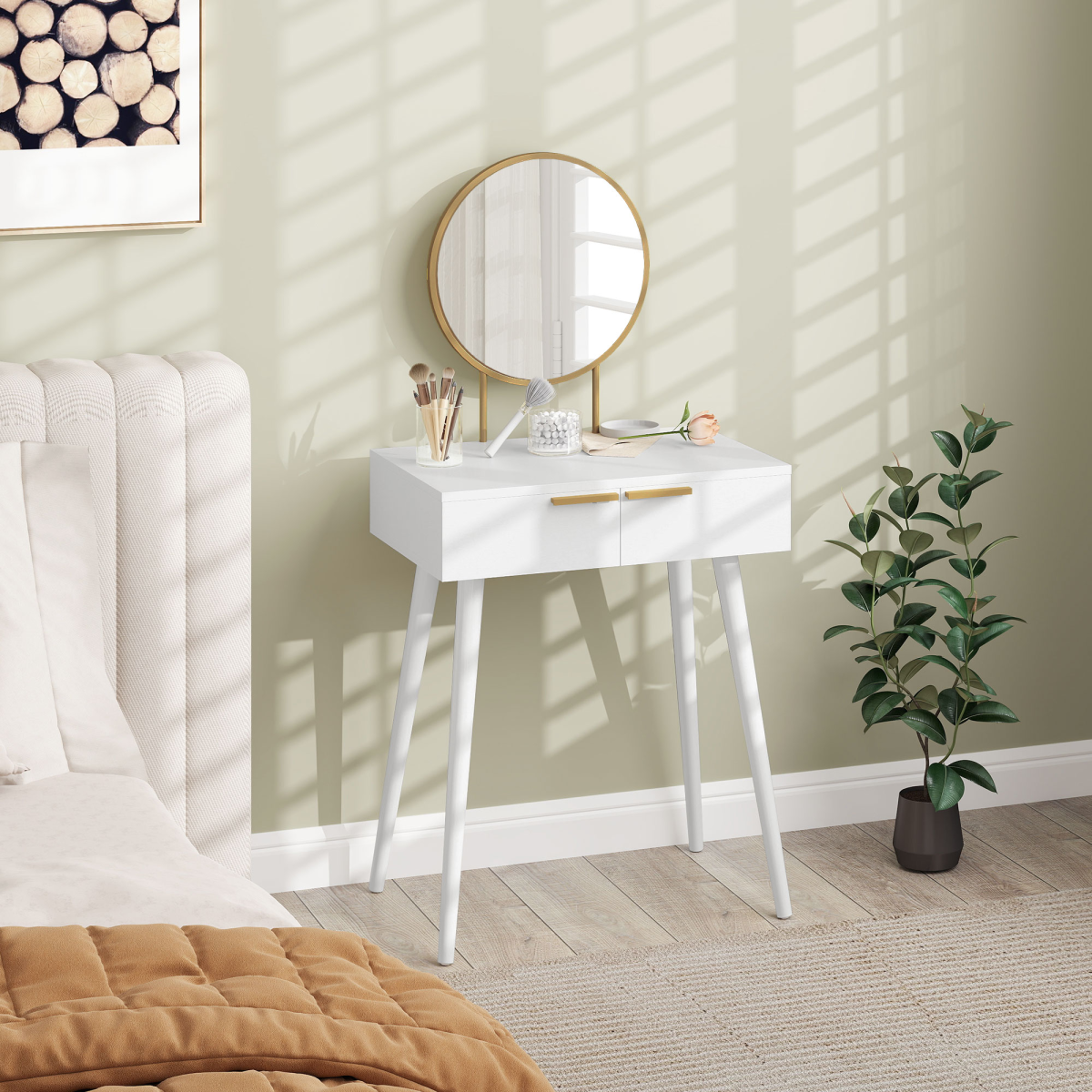 cortex-london-windsor-white-dressing-table-two-drawers-round-mirror