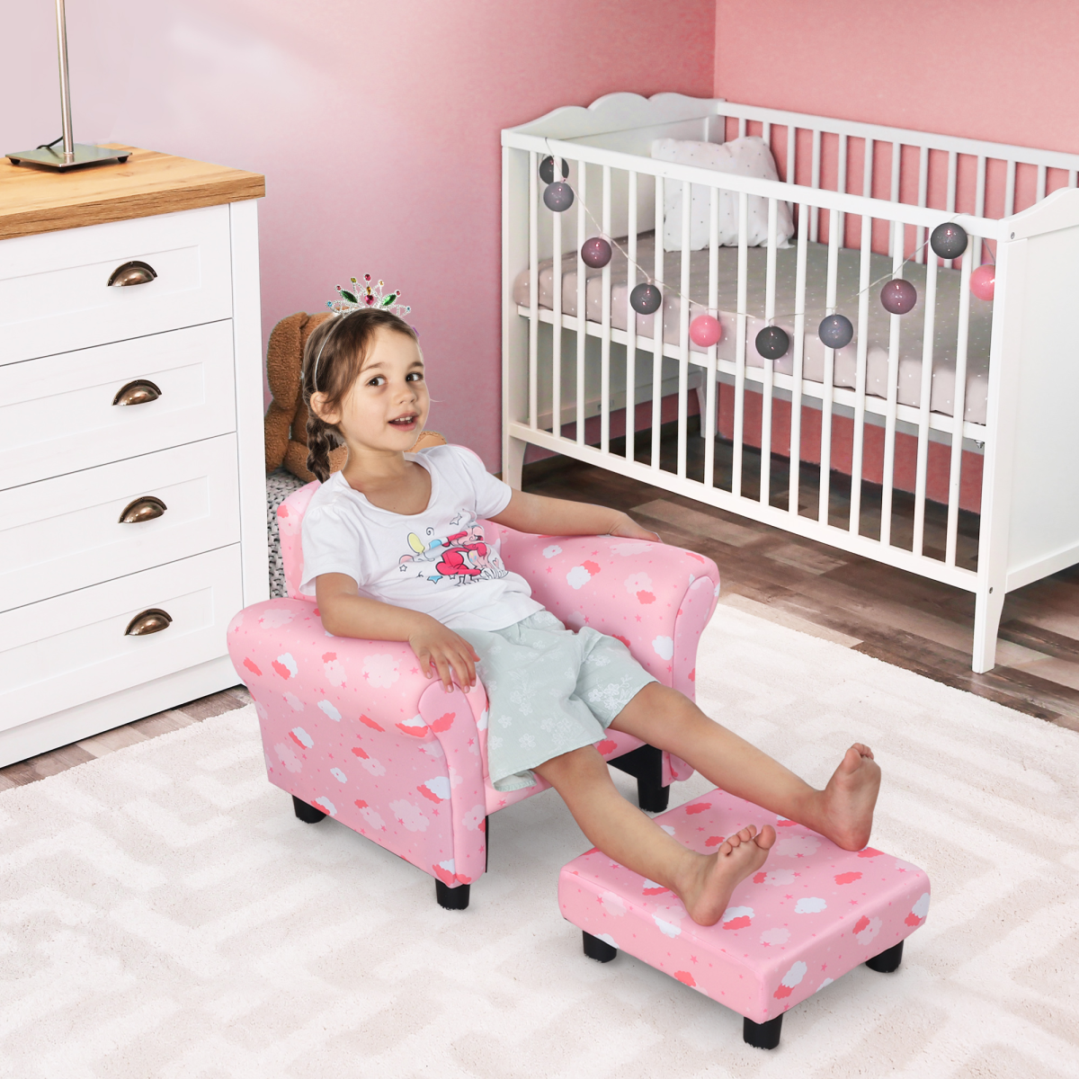 cortex-london-windsor-cloud-star-kids-armchair-footrest-pink
