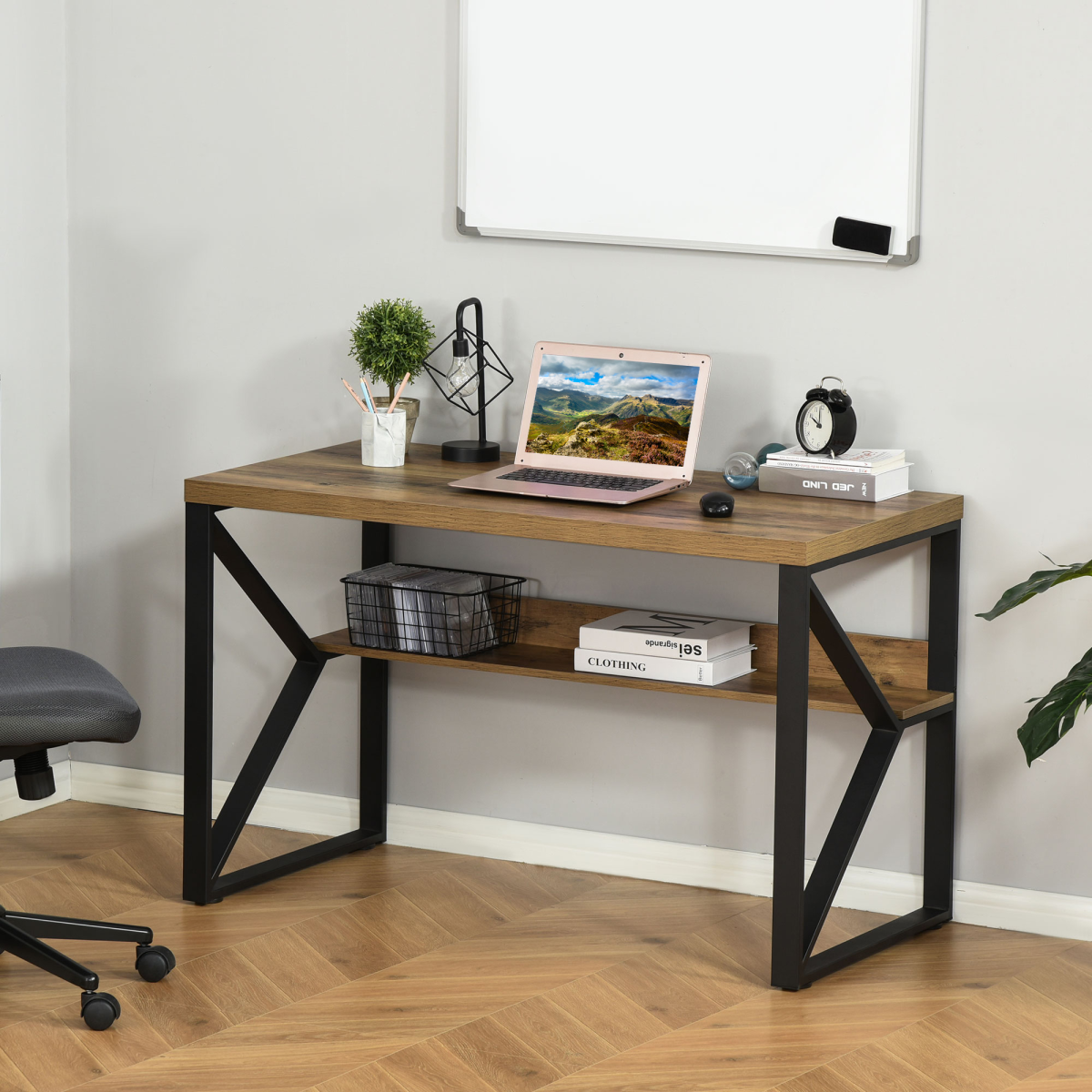 cortex-london-york-computer-writing-desk-k-shaped-steel-legs-storage-shelf