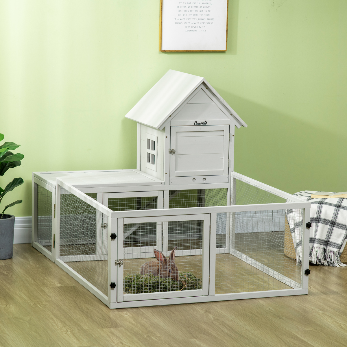 cortex-london-windsor-pawhut-rabbit-hutch-fenced-run-removable-tray-grey