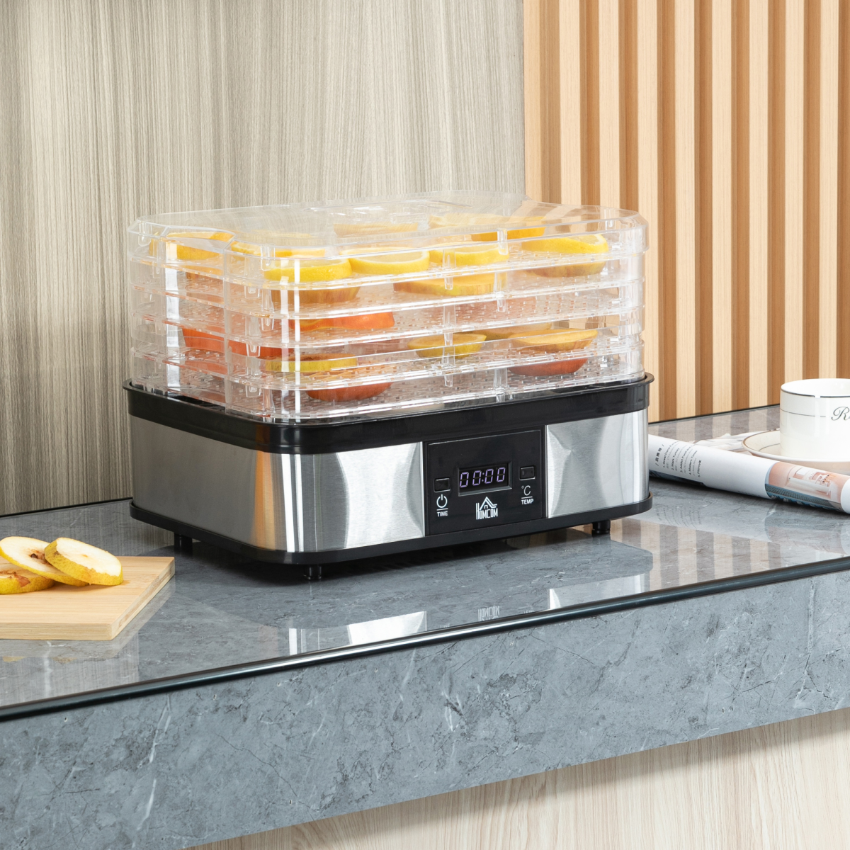 cortex-london-windsor-five-tier-245w-stainless-steel-food-dehydrator-lcd-silver