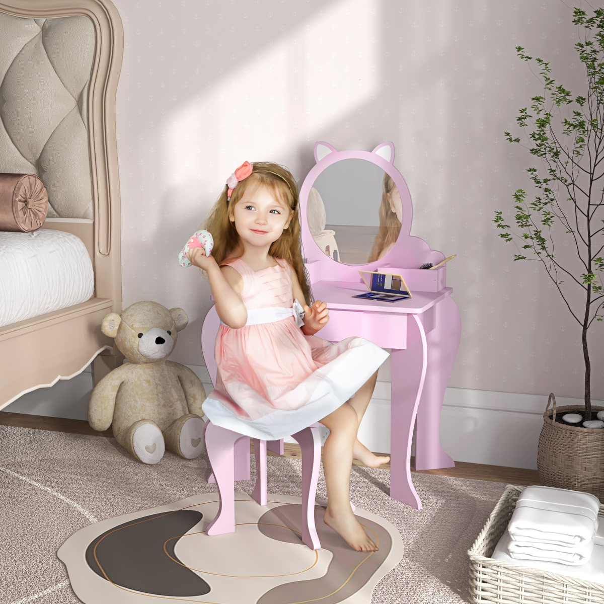 cortex-london-windsor-cat-kids-dressing-table-mirror-stool-storage-pink