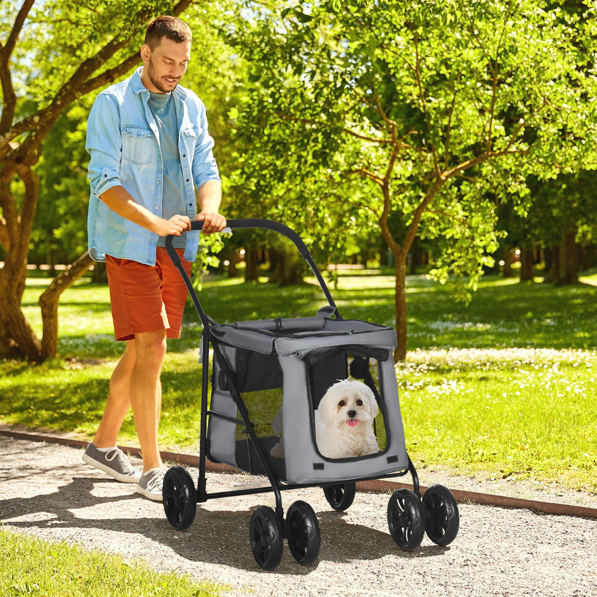 cortex-london-windsor-one-click-foldable-pet-stroller-grey-breathable-mesh