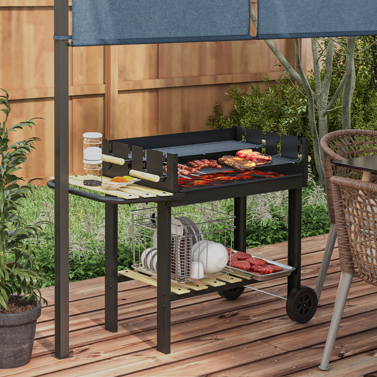 cortex-london-windsor-charcoal-bbq-grill-shelves-wheels-black