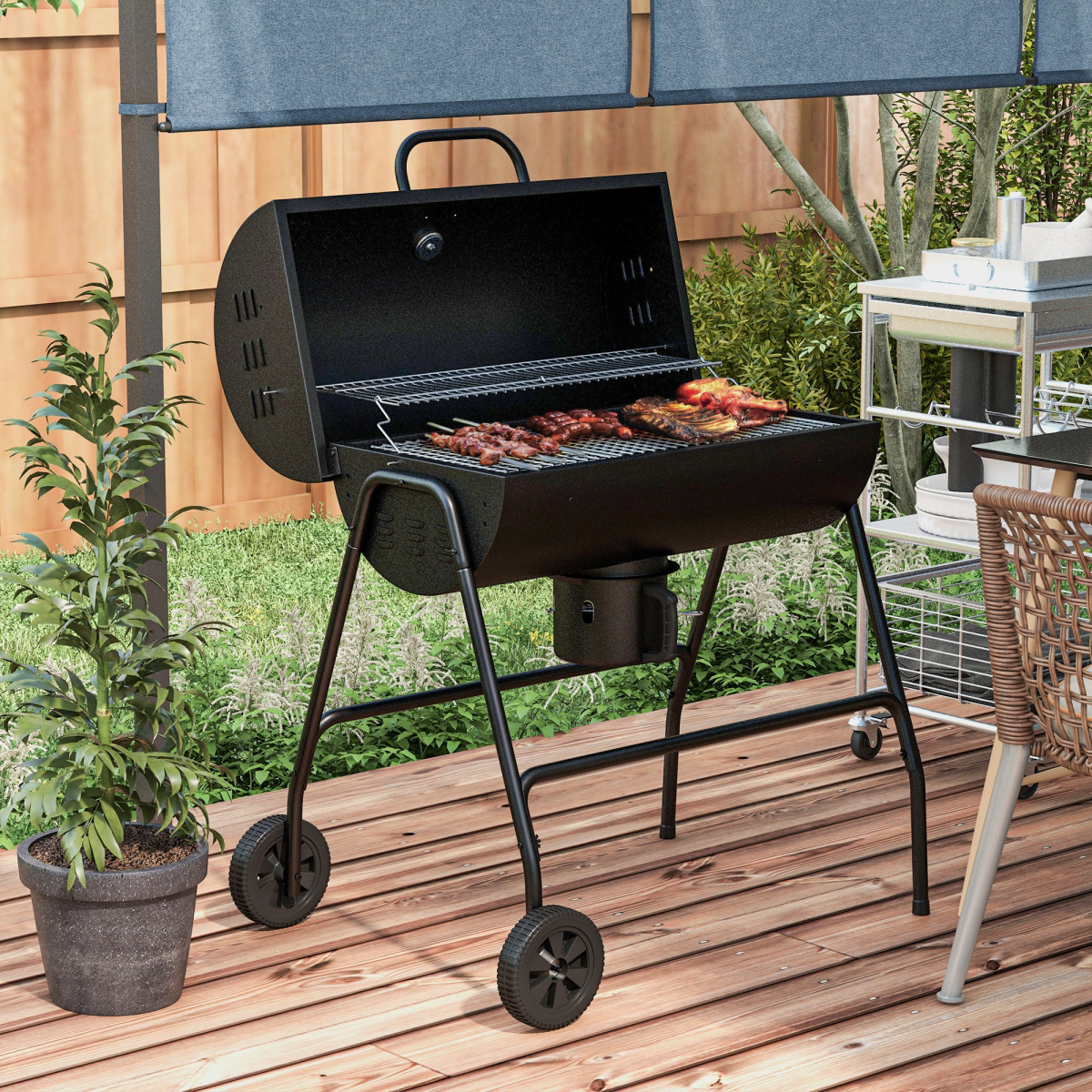 cortex-london-windsor-barrel-charcoal-barbecue-grill-trolley-black