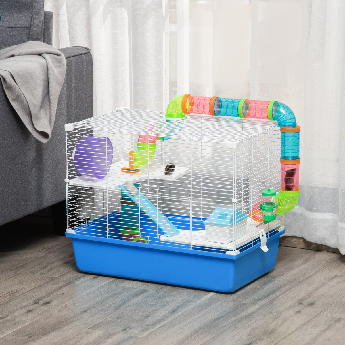 cortex-london-kensington-hamster-cage-blue-tubes-exercise-wheel-water-bottle