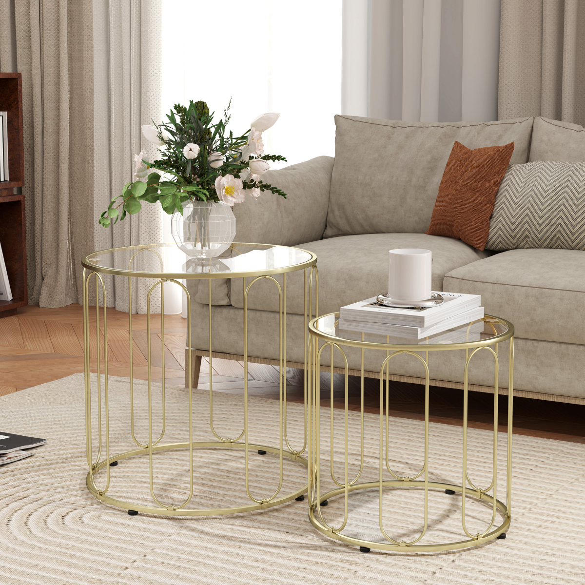 cortex-london-windsor-gold-tone-nesting-coffee-table-set-of-2-tempered-glass-metal-frame