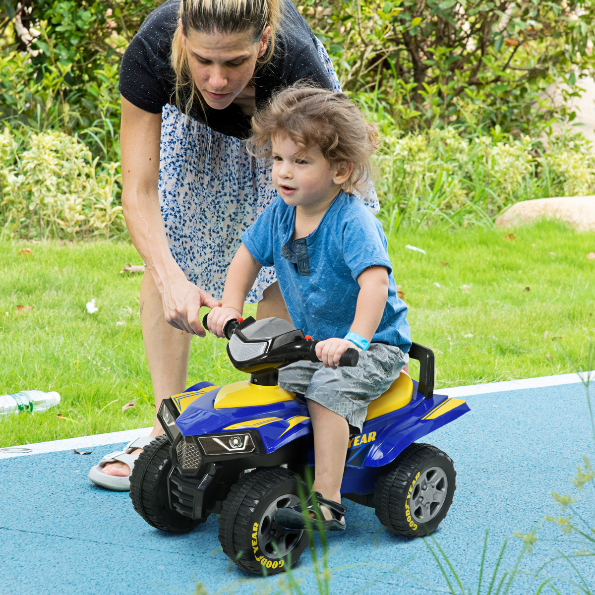 cortex-london-windsor-goodyear-baby-quad-ride-on-walker-lights-horn-storage-blue-yellow